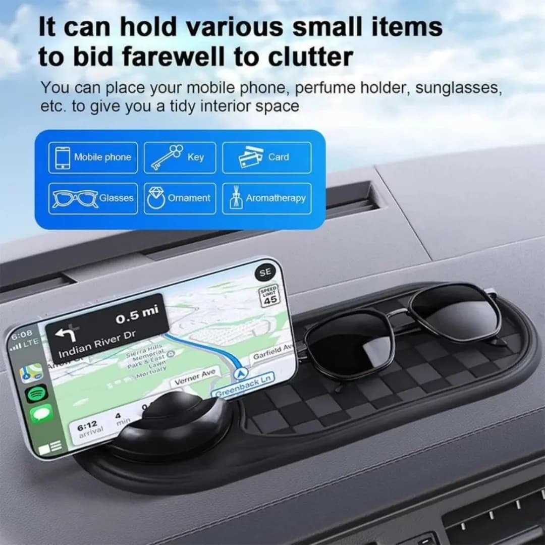 Black & Grey Multifunctional Car Dashboard Mat, 360° Rotatable Car Phone Pad w/Temporary Parking Number, 4-in-1 Car Universal Dashboard Pad, Place Keys Sunglasses, Automotive Interior Accessories
