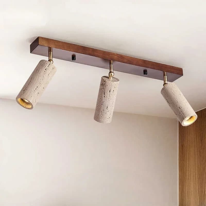 Lampada da soffitto in travertino giallo stile giapponese Wabi-Sabi, faretto a 3 teste in pietra grotta per camera da letto, guardaroba, corridoio, negozio di abbigliamento