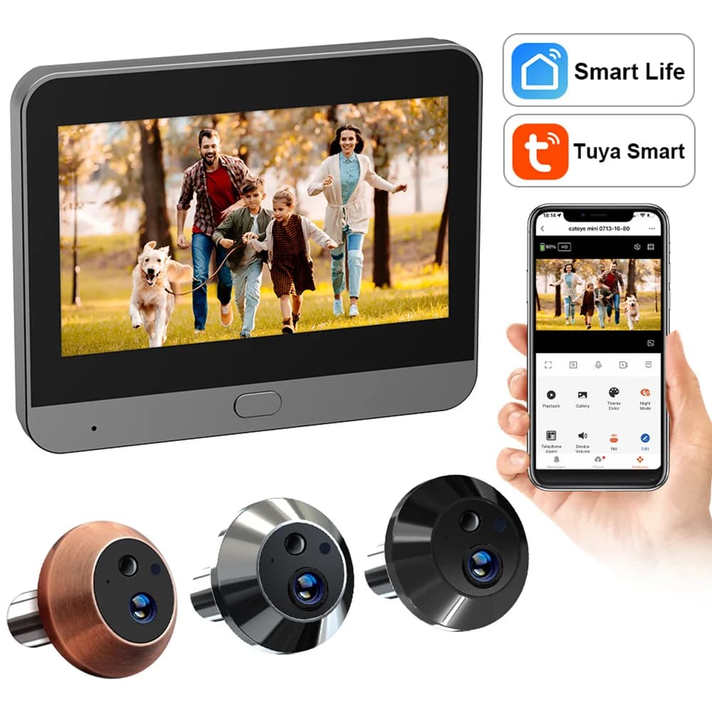 Mini WiFi Tuya SmartLife APP 3MP Spioncino digitale Visualizzatore visivo Visione notturna Rilevazione movimento PIR Cat Eye Telecamera per porta Alexa Google