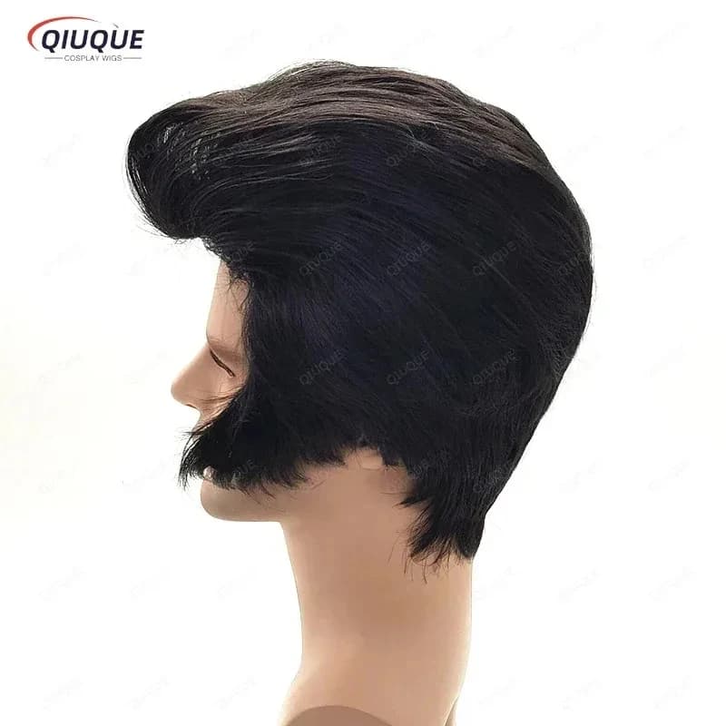w;3'c\6,b'! Men's Rock singers Aron Cosplay Elvis Presley Black Heat Resistant Synthetic Hair Party + Wig KF37;m/8\f;