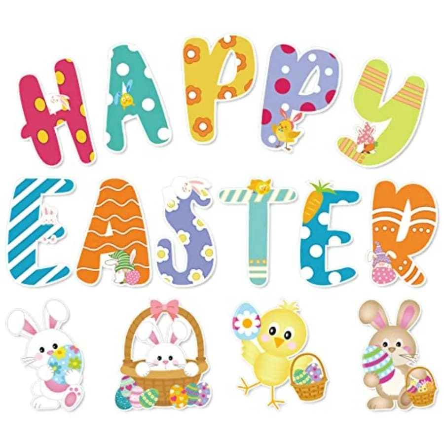 Happy Easter Cut Outs Bunny Rabbit Bulletin Board Decorations Cute Chick Easter Egg Paper Cut-Outs with Glue Points for Spring