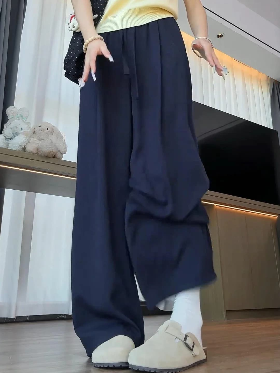 High Waist Wide Leg Pants Women's Summer Thin Artistic Style Casual Straight Floor-Length Trousers plus Size Ladies Jeans