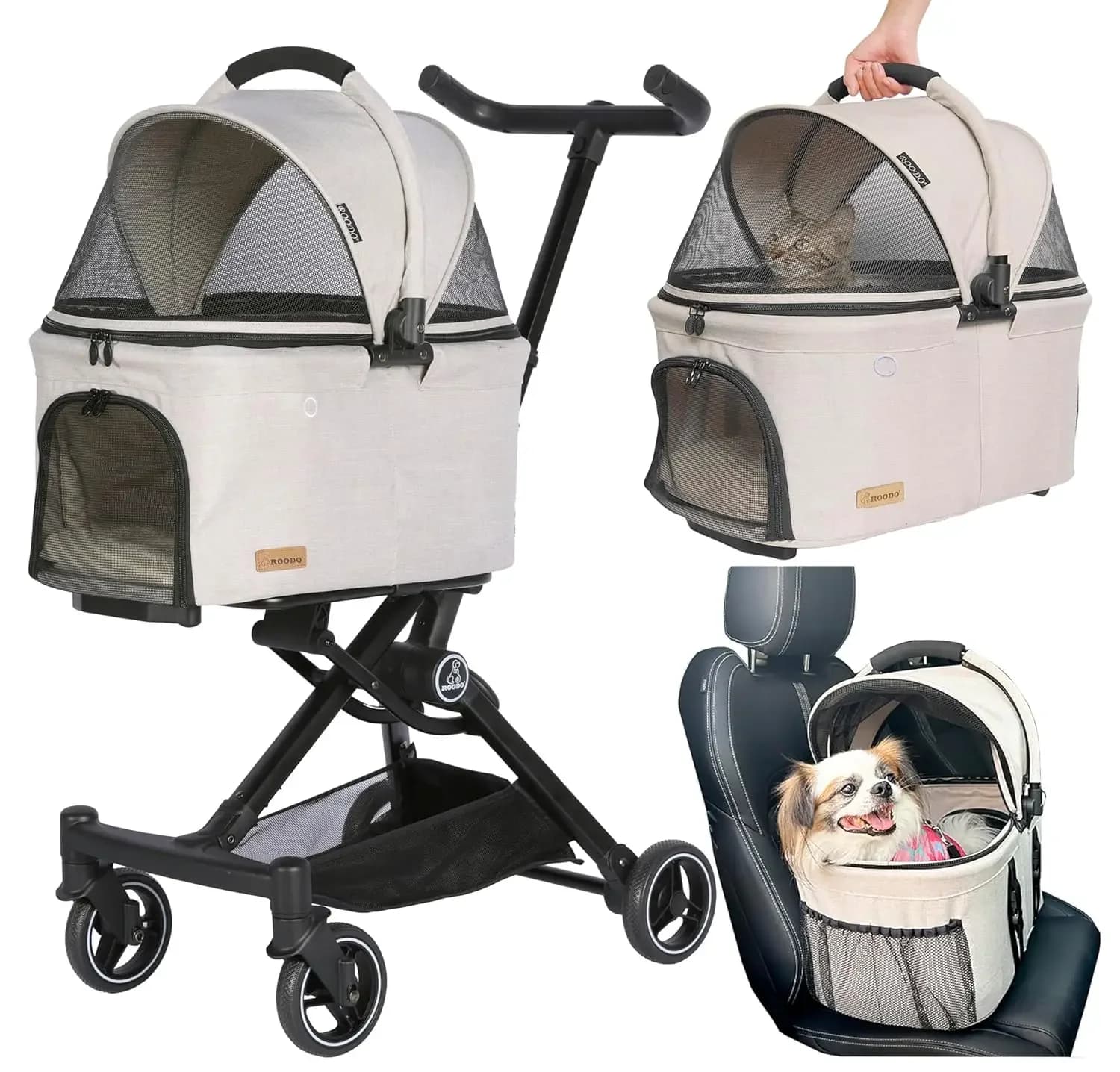 ROODO 2026 Versione Aggiornata 3 in 1 Passeggino per Cani e Gatti con Trasportino Staccabile Leggero Pieghevole Portatile per Tutti i Terreni
