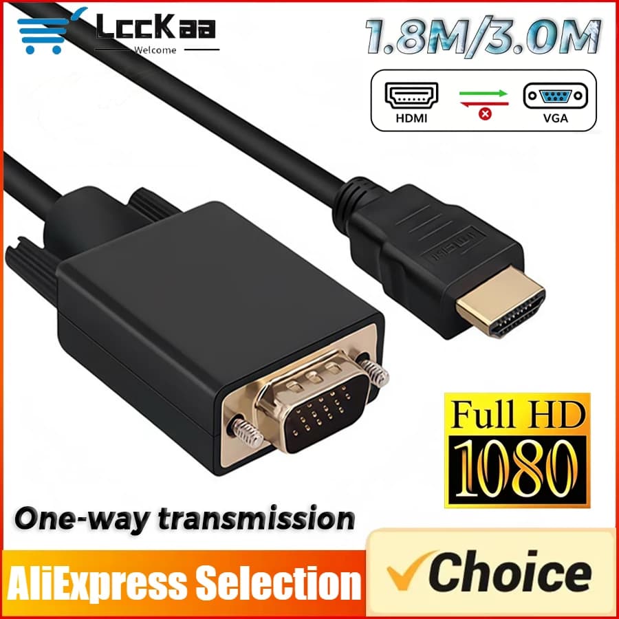 Adattatore HDMI compatibile con VGA 1080P, cavo da 1,8 m/3,0 m, convertitore video audio maschio per desktop, laptop, PC, TV, monitor, proiettore