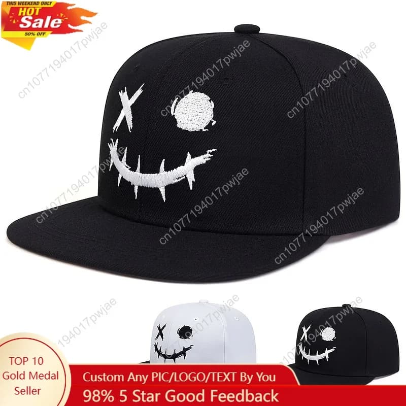 Cappello Hip Hop con Faccina Sorridente da Uomo, Cappello Casual Regolabile per Esterni, Stile Primavera/Autunno/Estate, per Viaggi e Vacanze al Mare