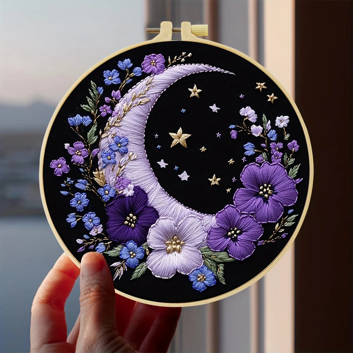 Flower Sea DIY Water-Soluble Embroidery Kit, 20x20cm/7.9x7.9 inch with Pattern Cotton Threads Needles Hoop Handmade Embroidery K