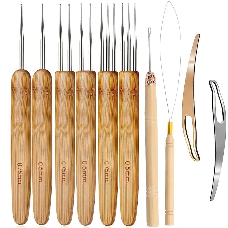 10pcs Handle Dreadlock Crochet Hooks for Hair,Braid Craft Needle Durable Steel Crochet Hooks for Hair Lengthening, Wig Making