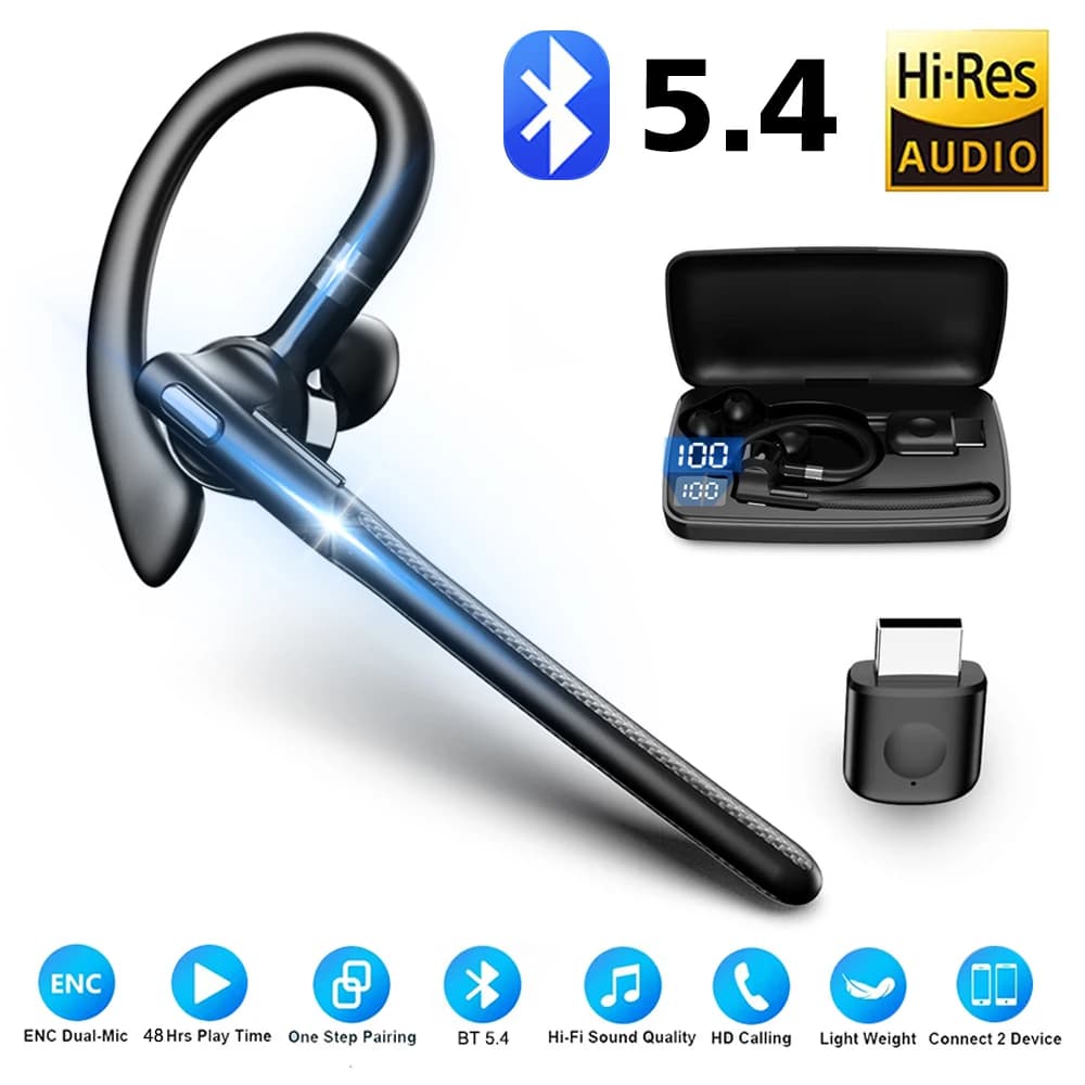 New Bluetooth 5.4 Wireless Headphones Single Headphones with speaker headphones with double microphone noise cancellation for driver office