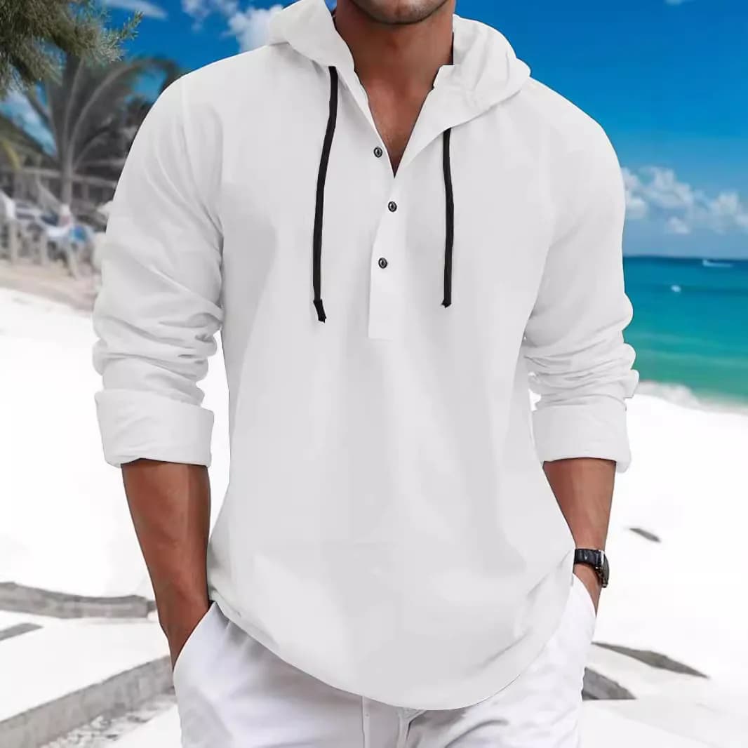 Autunno 2024 nuova camicia abbottonata con cappuccio in Twill di cotone perla Casual da uomo