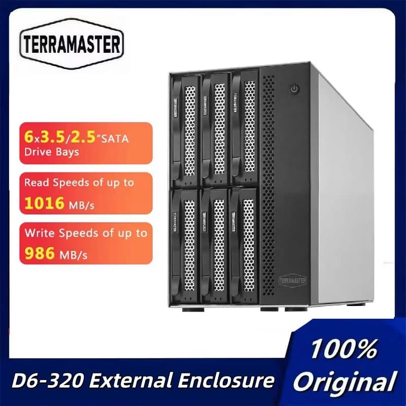 TERRAMASTER D6-320 Custodia per disco rigido esterno USB 3.2 Gen2 10 Gbps Tipo-C Archiviazione HDD Hot Swapable Plug and Play (senza disco)