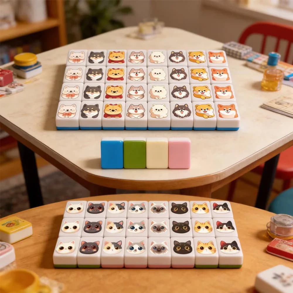 Set di Giochi da Tavolo Mahjong 64+1 Pezzi, Giocattolo Interattivo Mah Jongg, Mahjong con Motivi Multi-stile, Giocattoli da Scacchi Flag Battle Chee