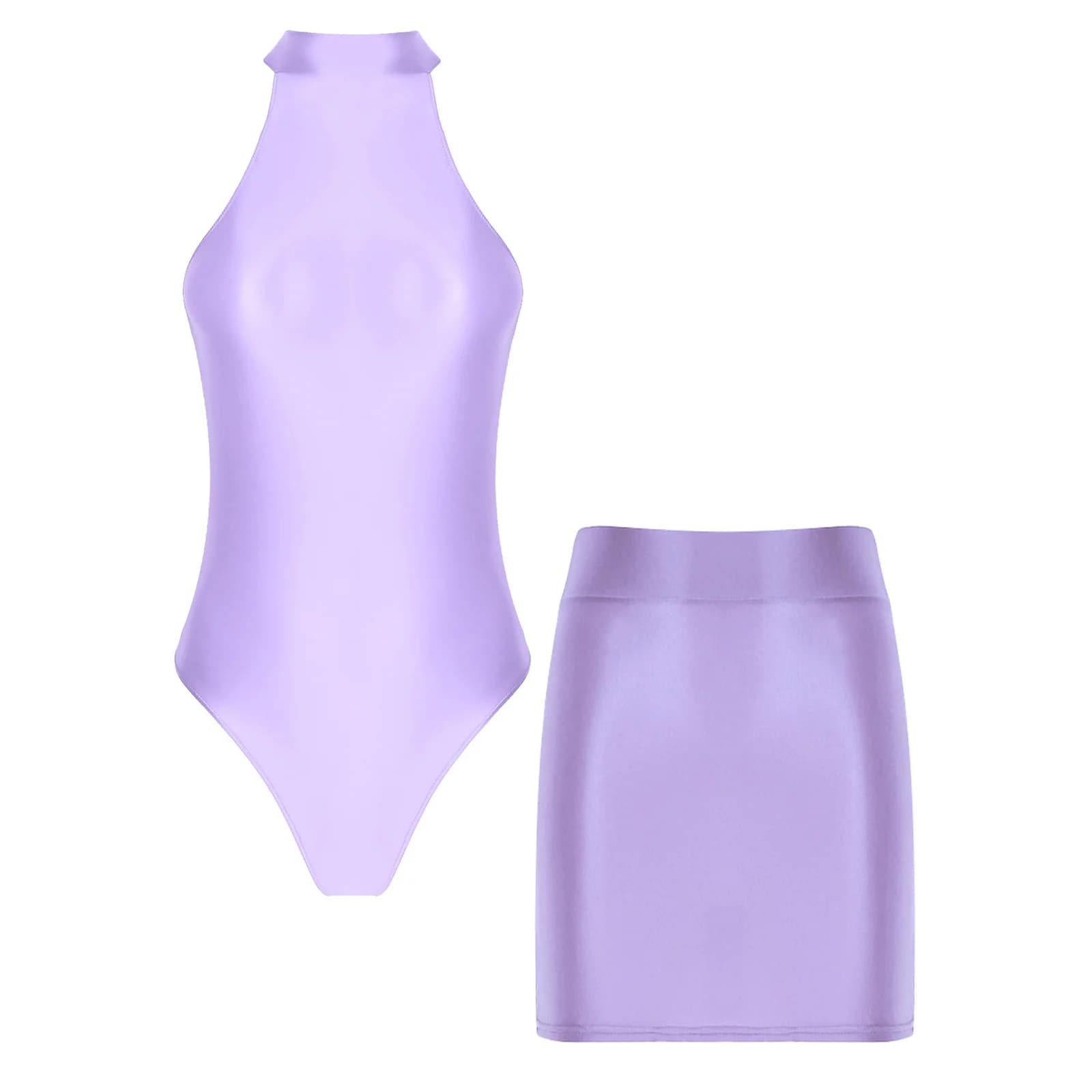 Women's Dresses Glossy Swimwear Sleeveless Back Zipper Body with Elastic skirts for Club Dance Raves Party Nightwear