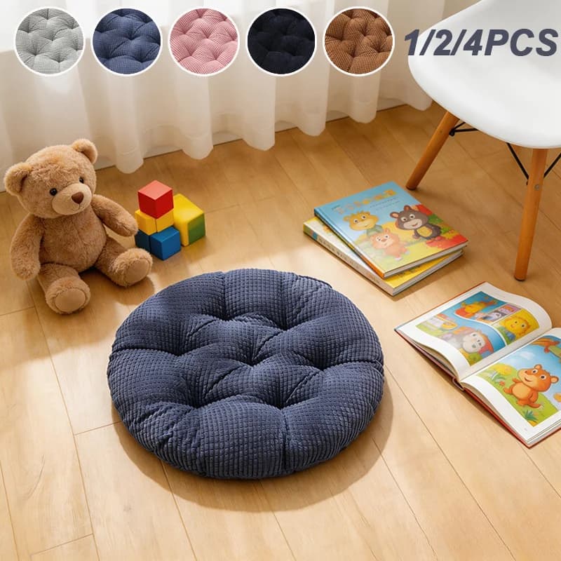 1/2/4 Pezzi Cuscino Rotondo in Velluto a Coste Tinta Unita Antiscivolo per Sedia, Futon, Tatami, per Casa, Ufficio, Sedia da Pranzo, Sedile Auto, Yoga