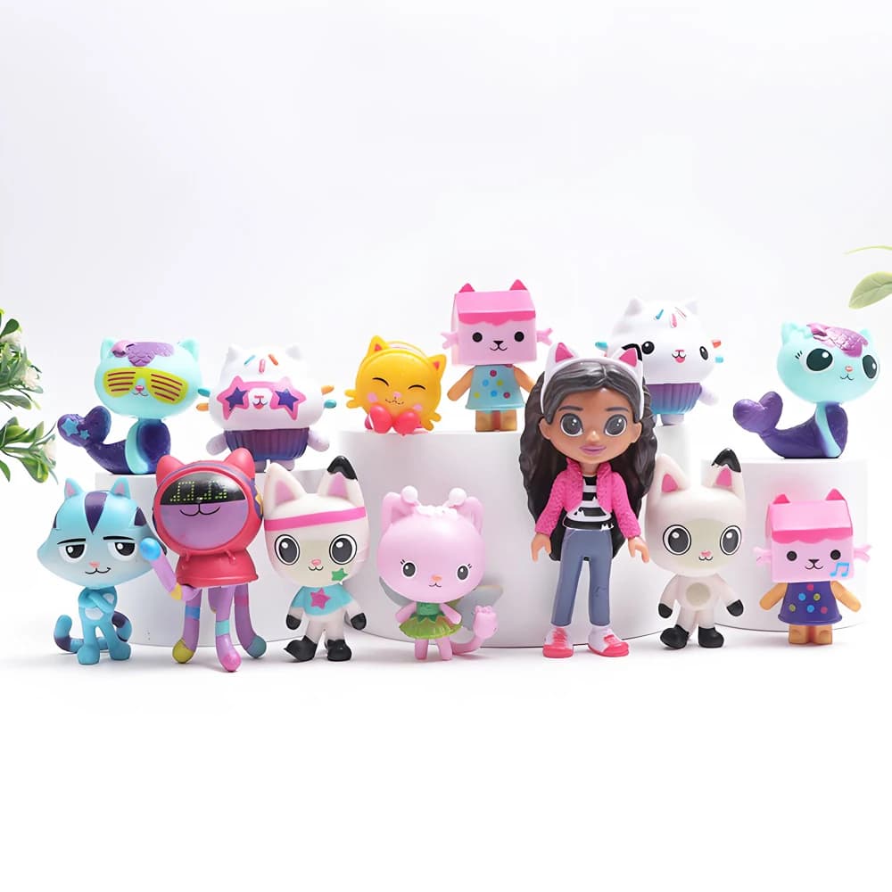 13 pieces Gabby Dollhouse Anime Figure Toy Smiling Car Cat Hug Gaby Girl Dolls Mercat Cartoon Action Figure Christmas Birthday Children's Gift