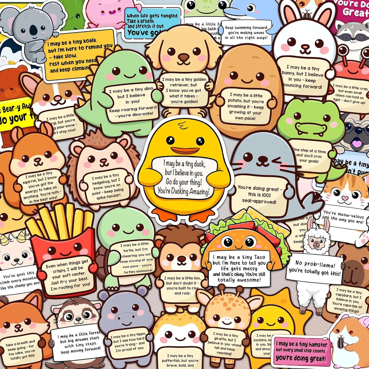 50 Pezzi Adesivi Carini di Animali di Supporto Emotivo, Adesivi Motivazionali Fai-da-Te per Scrapbooking, Telefono, Bagagli, Decalcomanie Impermeabili