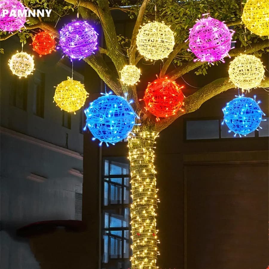 2024 LED Luci a sfera rotonde per esterni 20/30CM Palla in rattan Luci natalizie per la decorazione della ghirlanda di nozze del giardino domestico