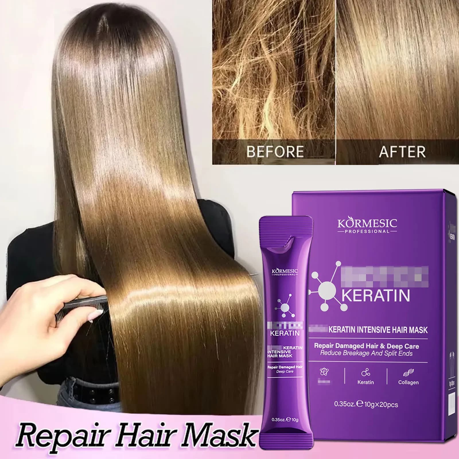 Maschera per Capelli alla Cheratina, Riparazione Magica in 5 Secondi, Trattamento per Capelli Danneggiati, Crespi, Morbidi, Lisci e Lucenti, Idratazione Profonda