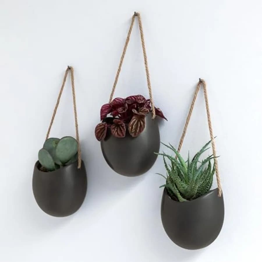 Fioriere da Parete -Ellie- Vasi in Ceramica Sospesi 3 Pezzi Decorazione Murale per Interni Balcone e Giardino