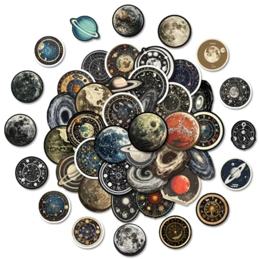 50 Pezzi Adesivi Celesti: Set di Sticker Pianeti, Luna e Astronomia per Scrapbook, Junk Journal, Planner, Laptop, Valigie e Decorazioni