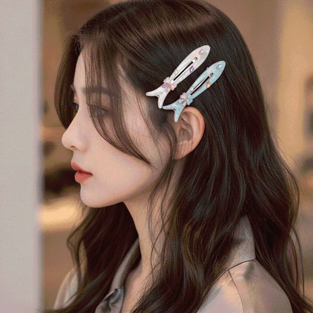 Side Clip Rhinestone Fish-shaped Hair Clip Crystal Creative Colorful Hairpin Acrylic Shiny Small Barrette Students