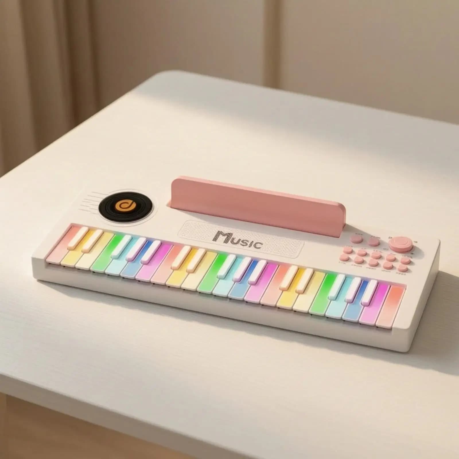 Kids Piano Keyboard with Drum Pad | Illuminated Learning Keys, Interactive, young child Keyboard Piano with Music Stand, for