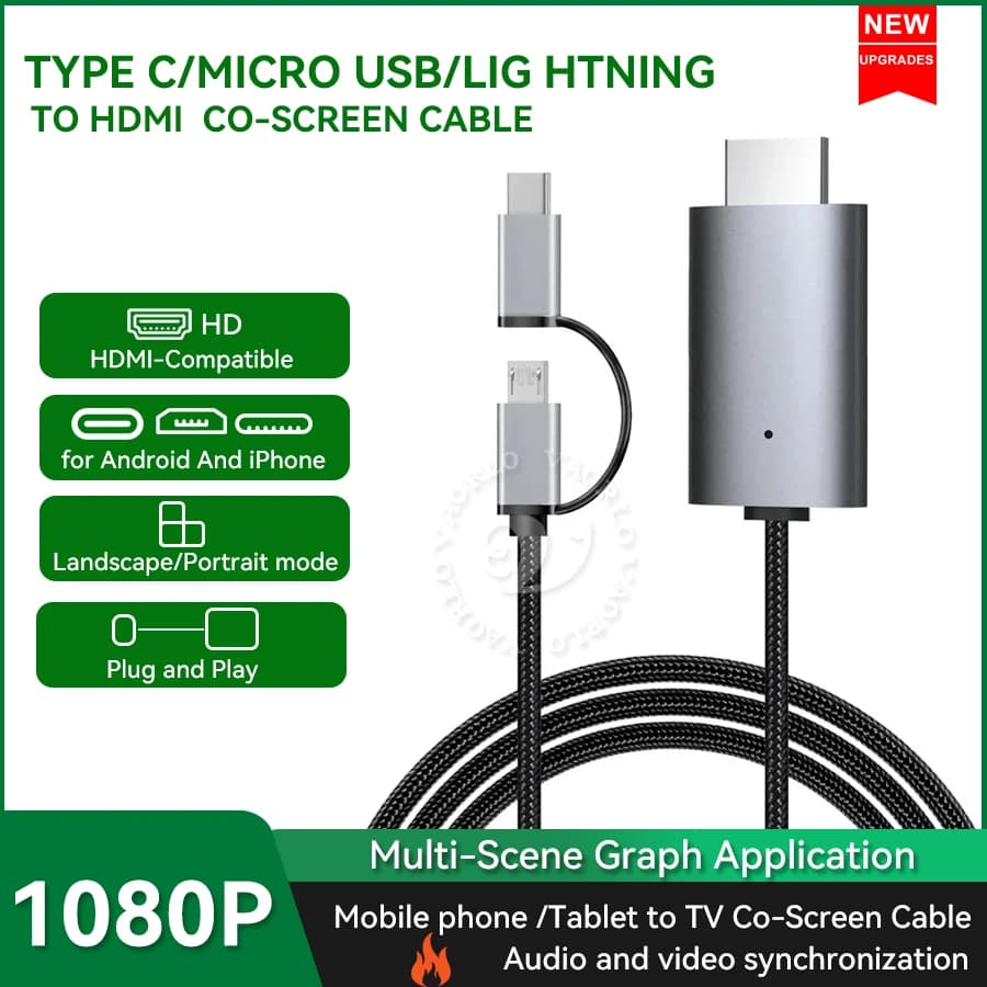 LD39 Wire HD Streaming Display TV Stick Dongle Micro USB Type C to HDMI Compatible Cable Mirroring Screen for Phone Tablet to TV