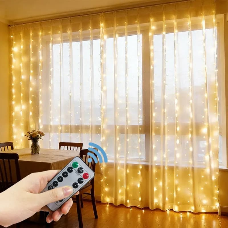 Luci a tenda LED alimentate tramite USB con 8 modalità e telecomando per decorazioni domestiche Eid Mubarak, Pasqua, matrimonio, luci fatate, decorazioni Ramadan