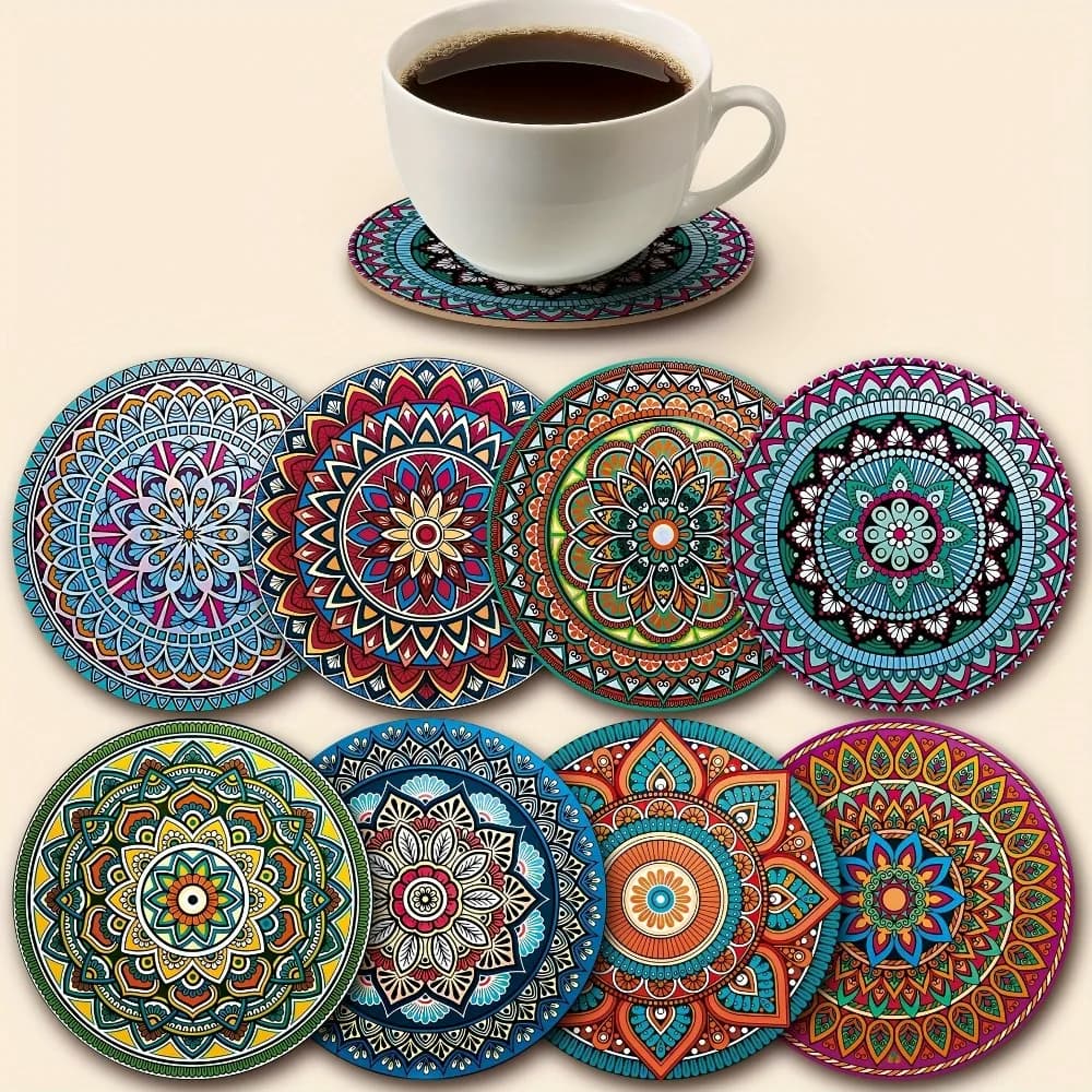 8 pezzi sottobicchieri per bevande, sottobicchieri Mandala, sottobicchieri per tavolino appartamento barre di legno tazze tazze di vetro cuscino per birra decorazione della casa