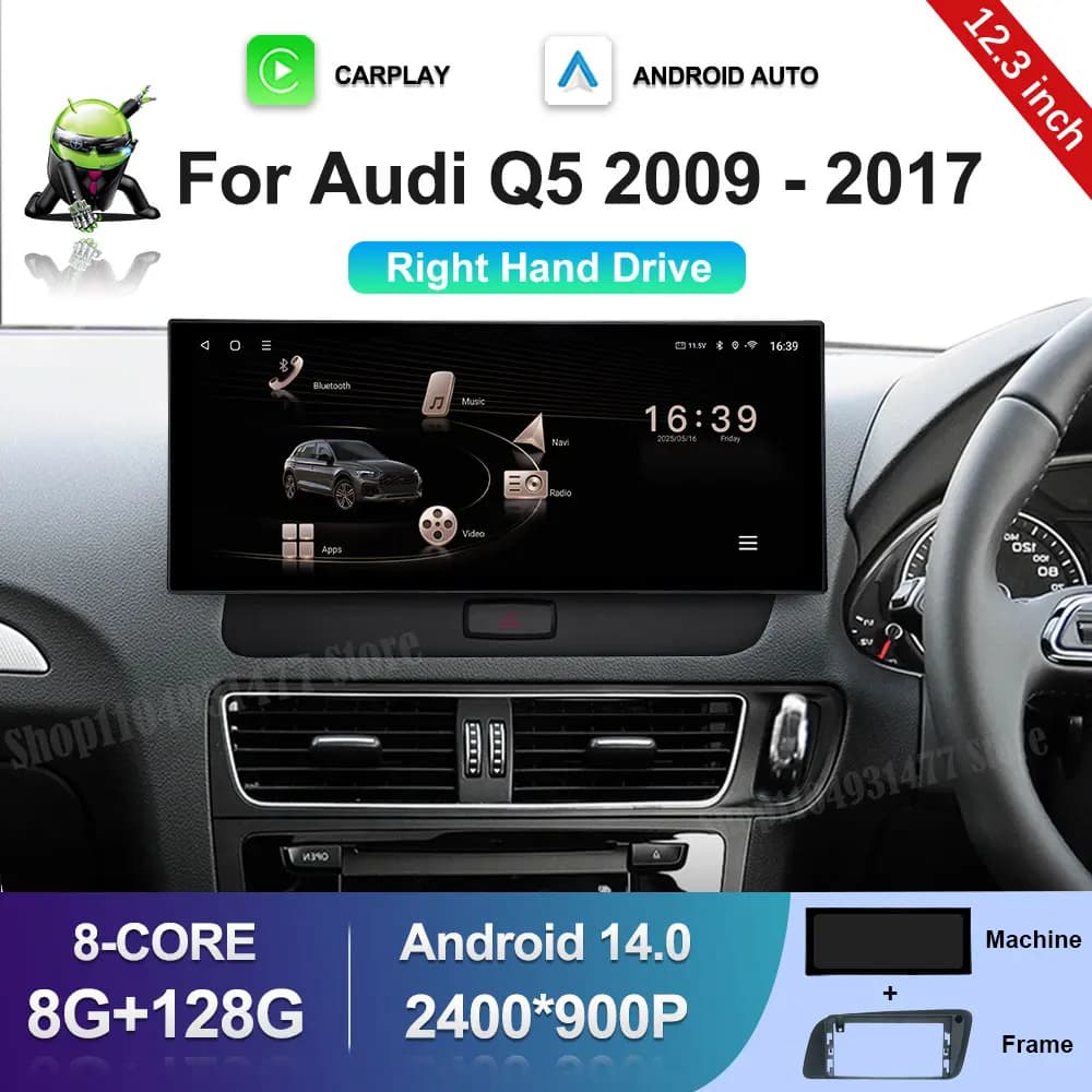 QLED 2400*900P Schermo HD Android 14 RHD per Audi Q5 2009 - 2017 Bluetooth GPS Wireless Carplay Auto Multimedia Video Radio Player
