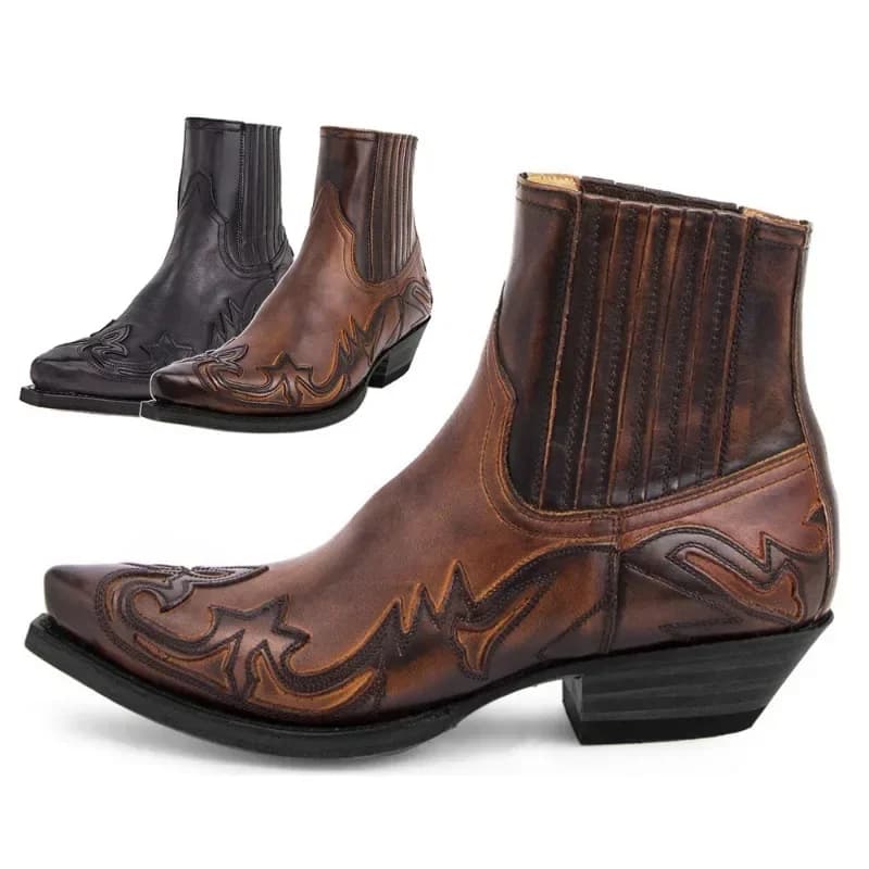 Nuovi stivali da uomo Stivaletti con zeppa fatti a mano per uomo Stivali da cowboy occidentali Scarpe in pelle da uomo unisex resistenti