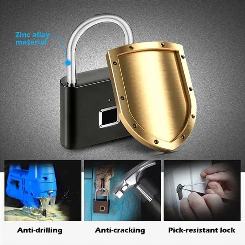 【NUOVO】 Lucchetto per impronte digitali con ricarica USB senza chiave Lucchetto intelligente Serratura per porta impermeabile Lucchetto antifurto portatile