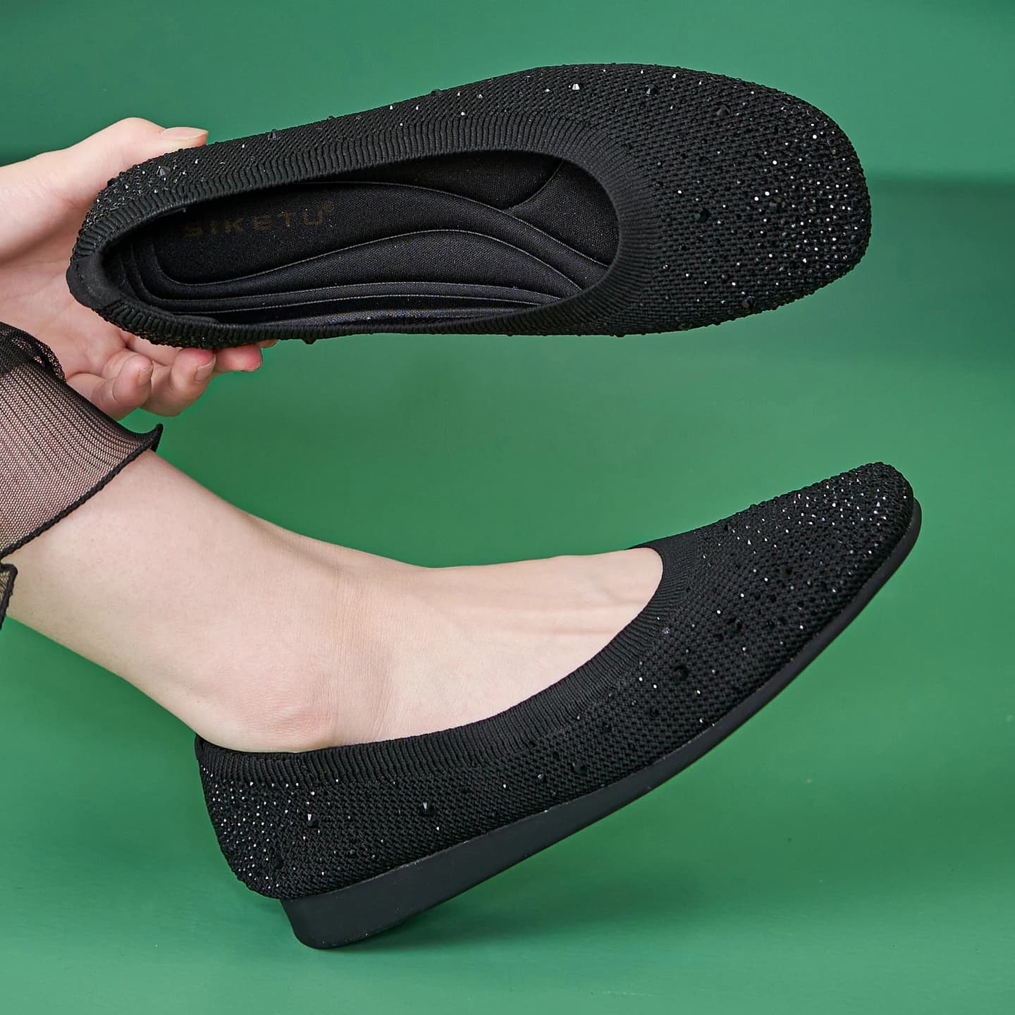 Nuove mocassini da donna con punta quadrata con strass, suola morbida traspirante, antiscivolo, scarpe basse casual e comode