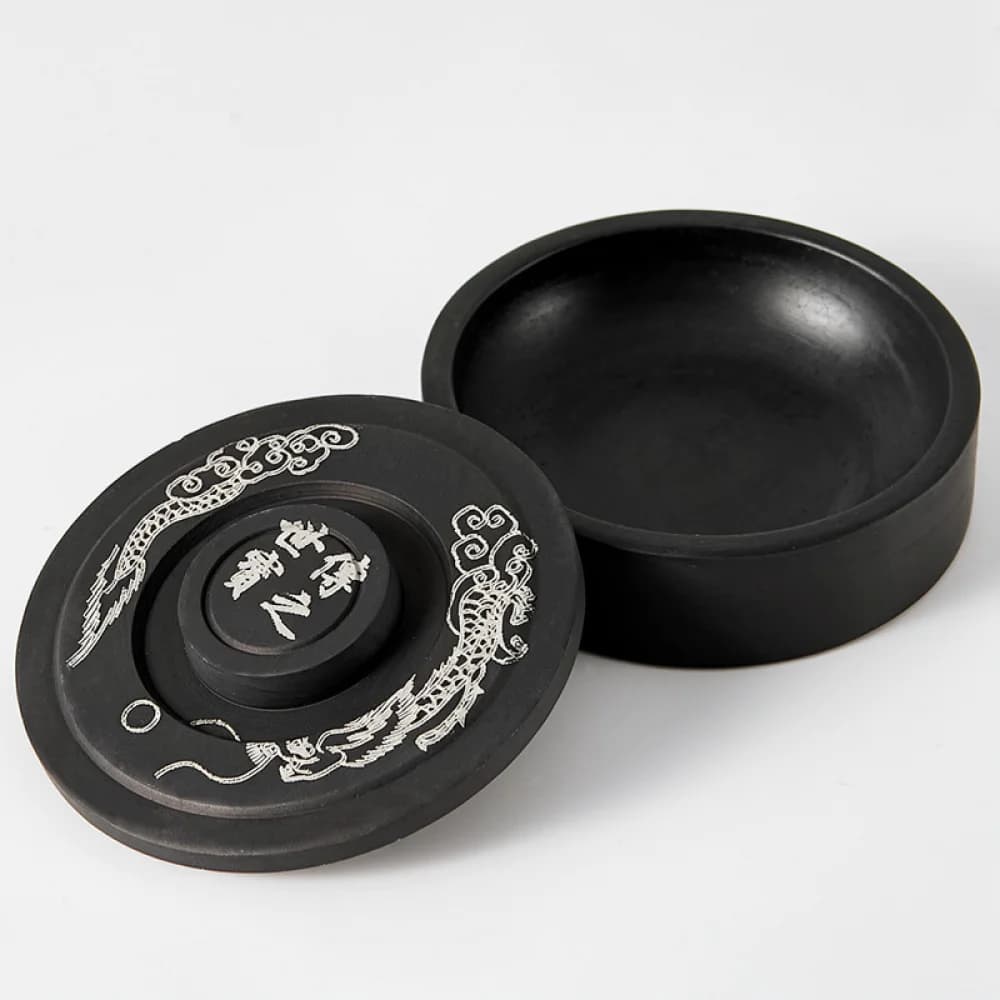 Natural Stone Inkstone With Cover Calligraphy Ink Grinding Tray For Student Artist Painting Practice Stationery Tool