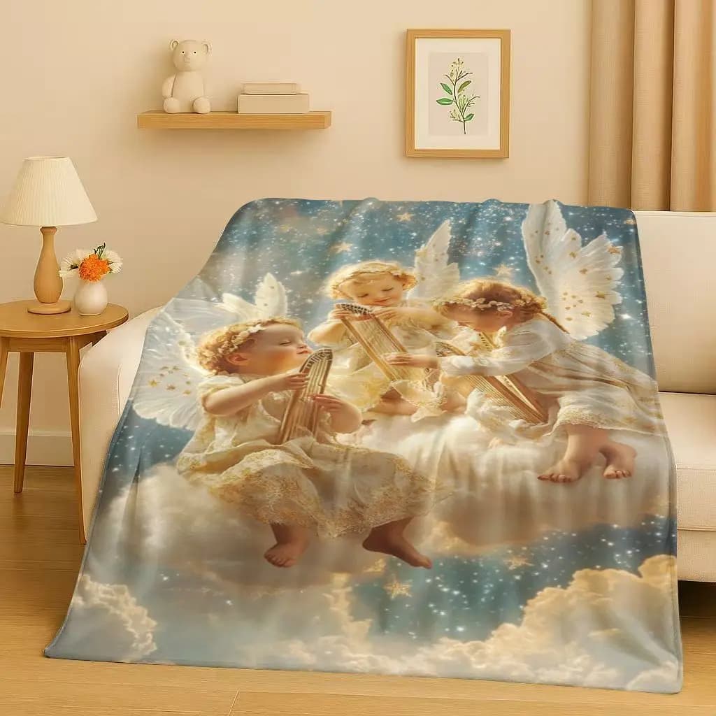 Coperta di flanella di cartone animato Balote Angel Cupido di lusso HD, peluche ultra morbido e caldo per la copertura del divano letto della camera da letto di casa, regalo per ufficio