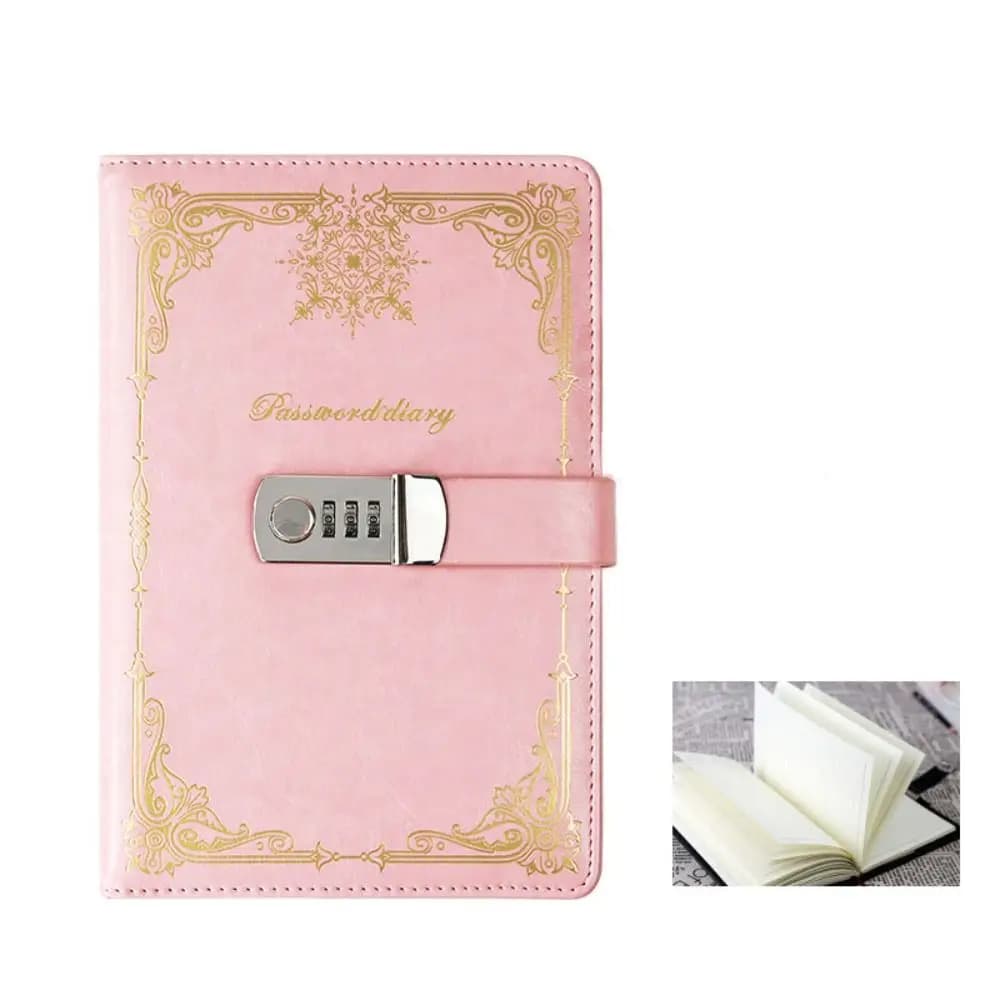 PU Leather Journal Notebook With Lock Hard Cover A5 100Sheets Diary Writing Pads Line Paper Retro Personal Notebook Women