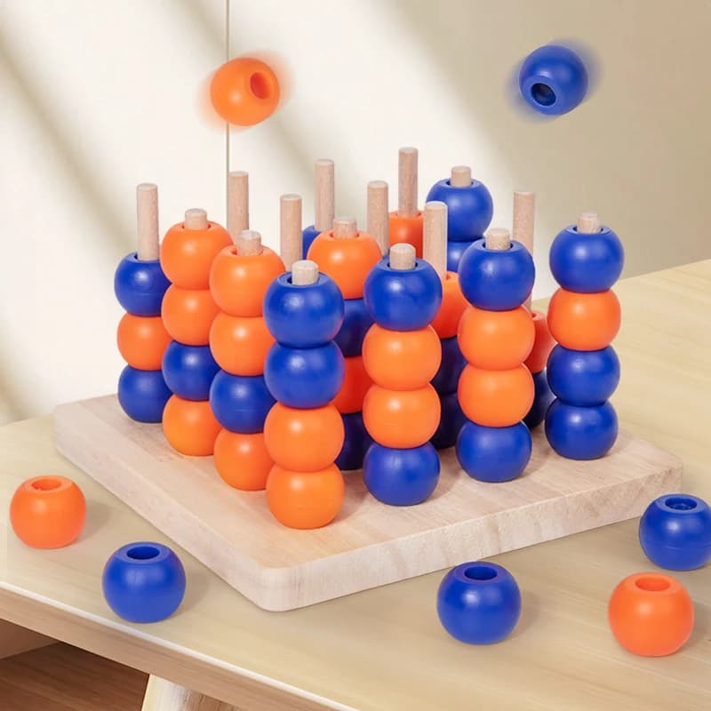 Giocattolo di legno Gobang 3D Connect Quattro in una fila 4 perline in linea Gioco cerebrale Pillar di legno Perline Scacchi Ragazzo Ragazza Amica Regalo di compleanno