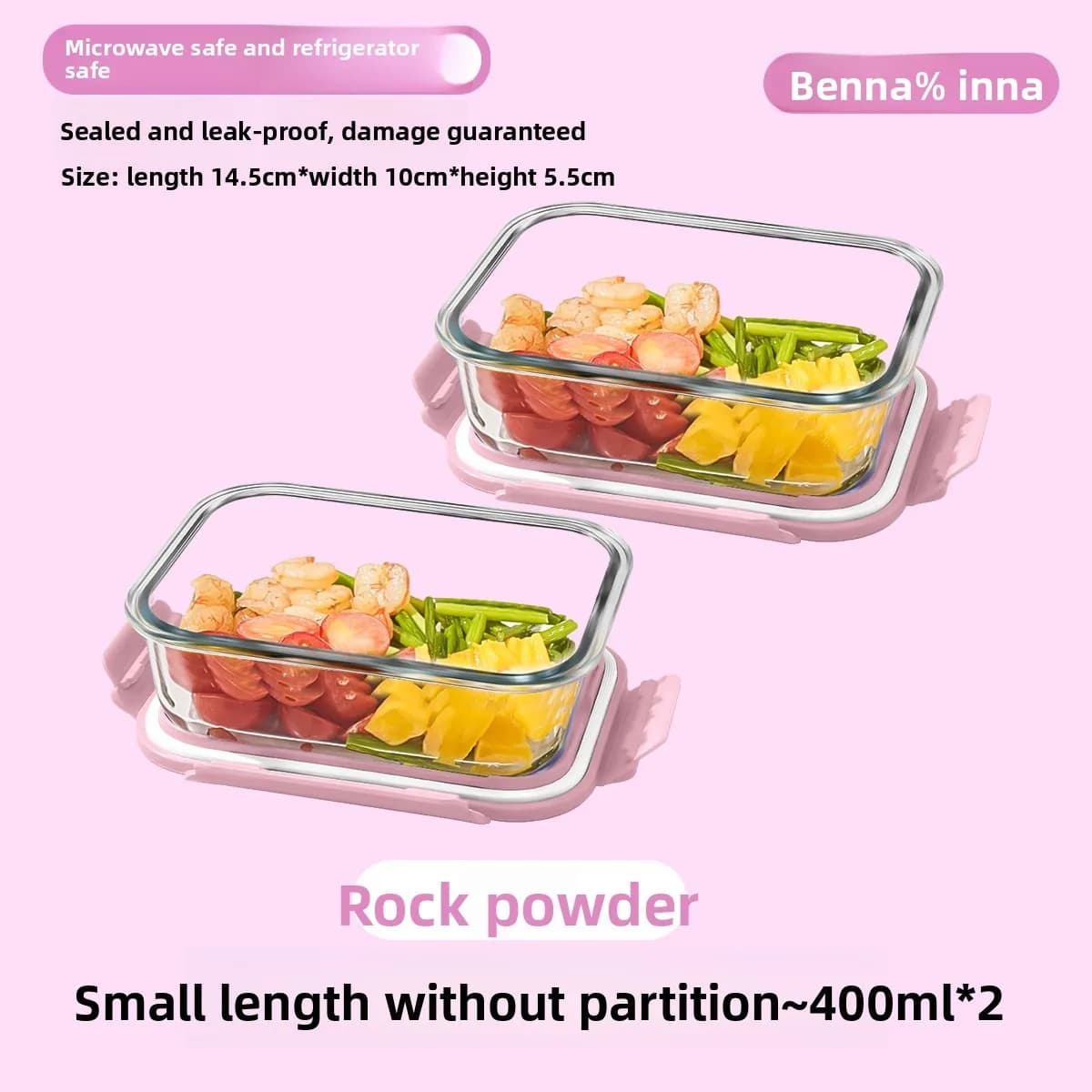 Contenitore per Alimenti in Vetro Rosa, 400ml, Lunch Box in Vetro Borosilicato, Coperchio Ermetico Antiperdita, Adatto per Microonde e Frigorifero, per Ufficio
