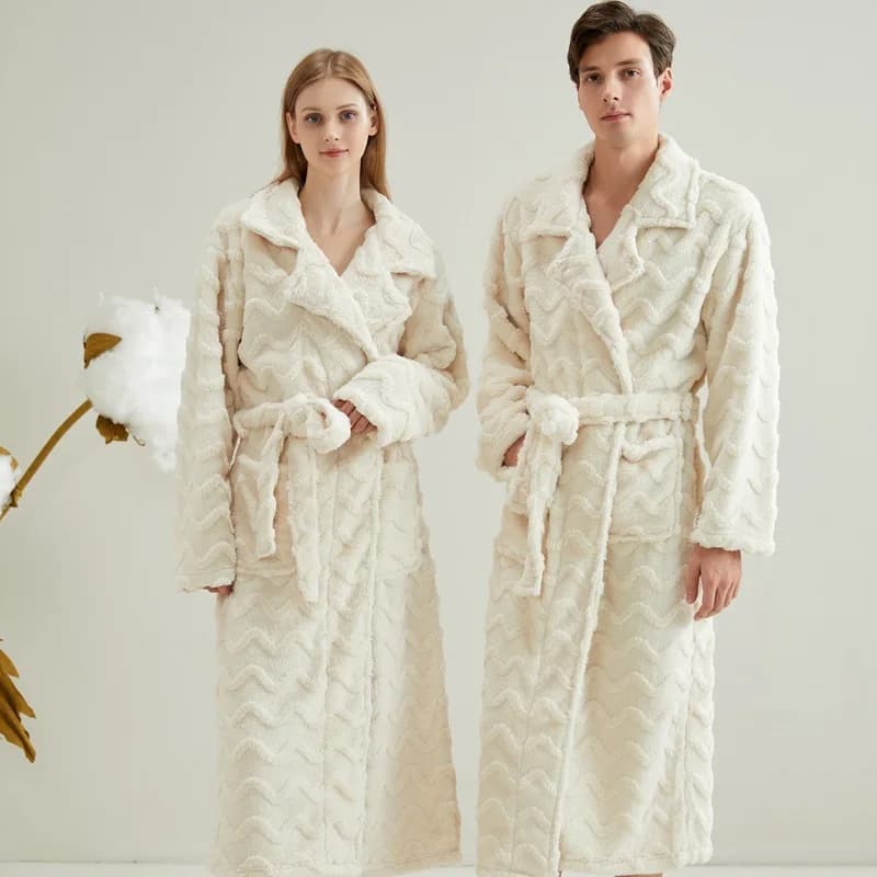 Couples Autumn Winter New Warm Kimono Robe Sleepwear Men Women Bathrobe Nightgown Lapel Home Wear Pajamas Loungewear Nightwear