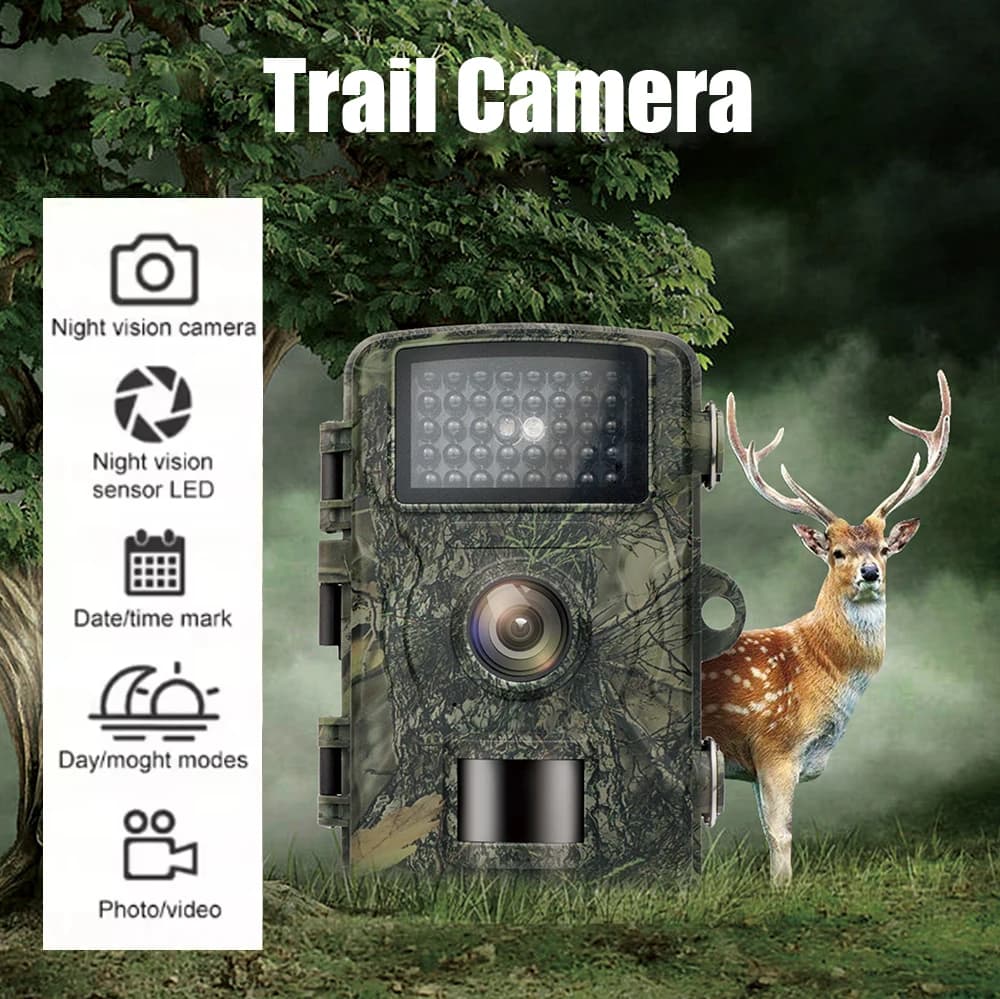 Wildlife Camera with Night Vision PIR, 32G Memory Card, Hunting Device, Camping and Security Monitoring