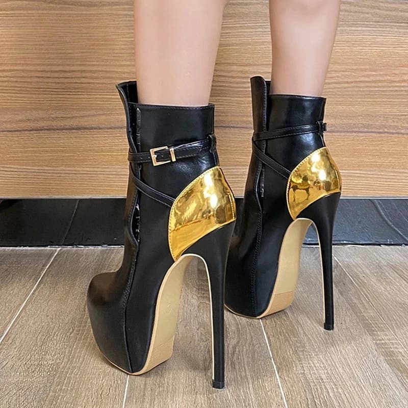 Women's Shoes Fashion Extreme Platform Ankle Boots Women Designer Round Toe Thin High Heels Belt Buckle Woman Shoes Women's Pump