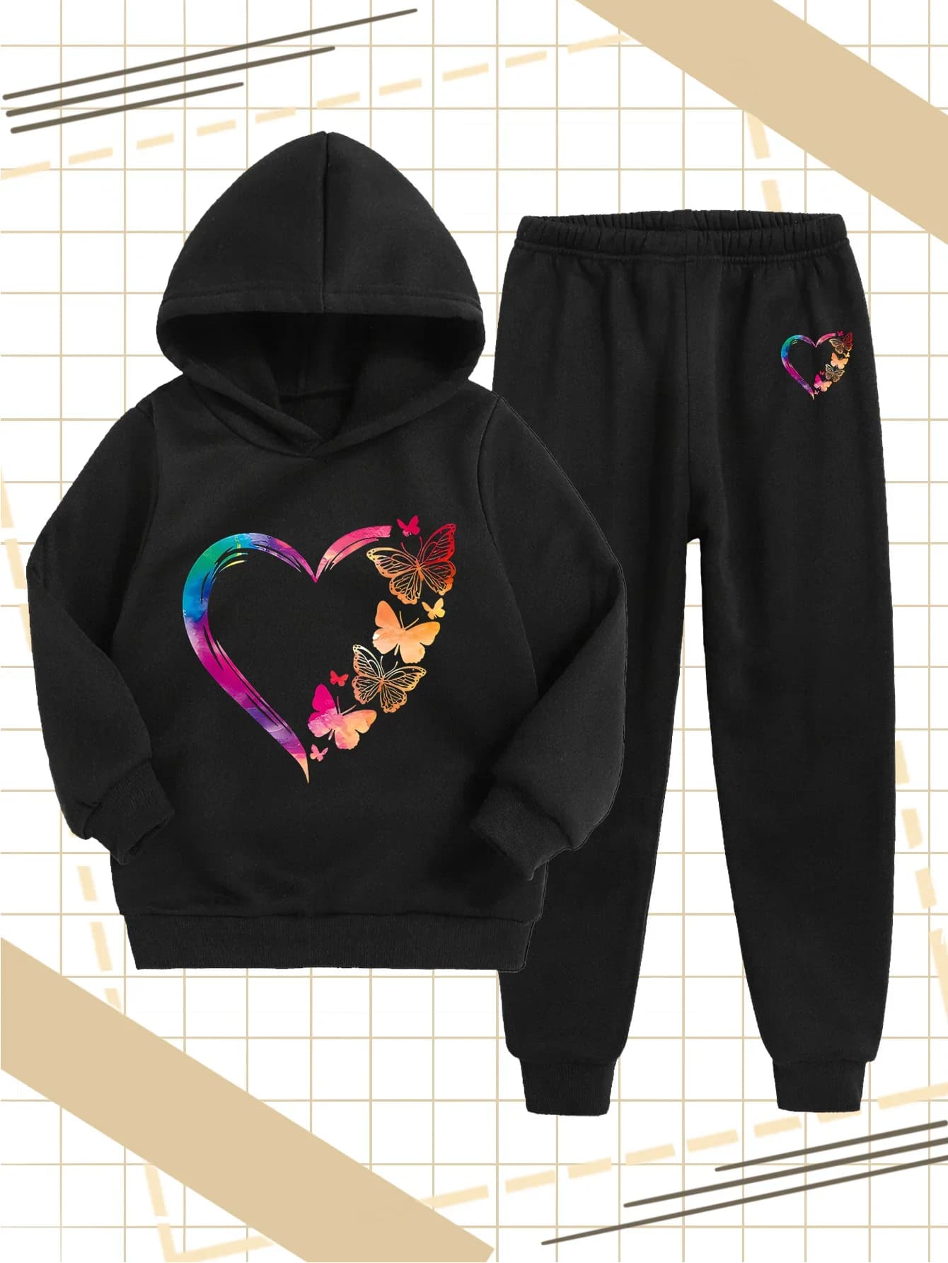 2026 Love Printed Sportswear Set Men's Hooded Sweatshirt Long Pants Set Spring and Autumn Winter Warm Suit