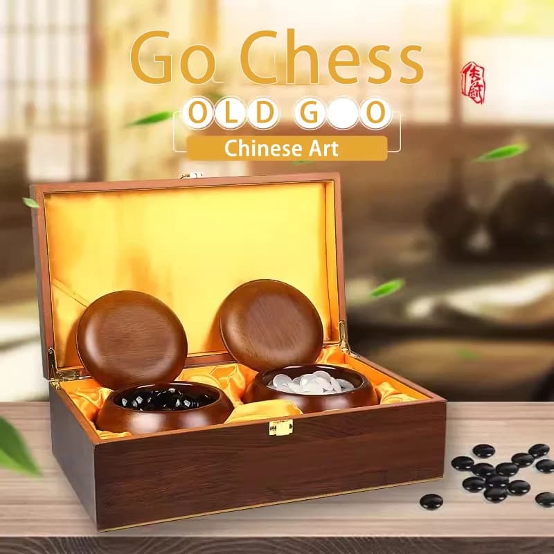 Chinese Go Game, Family Table Board Game, Go Game Chess Set, Weiqi, 19 Road 361 Pcs Chess Pieces PU Chessboard Wood Box and Jar
