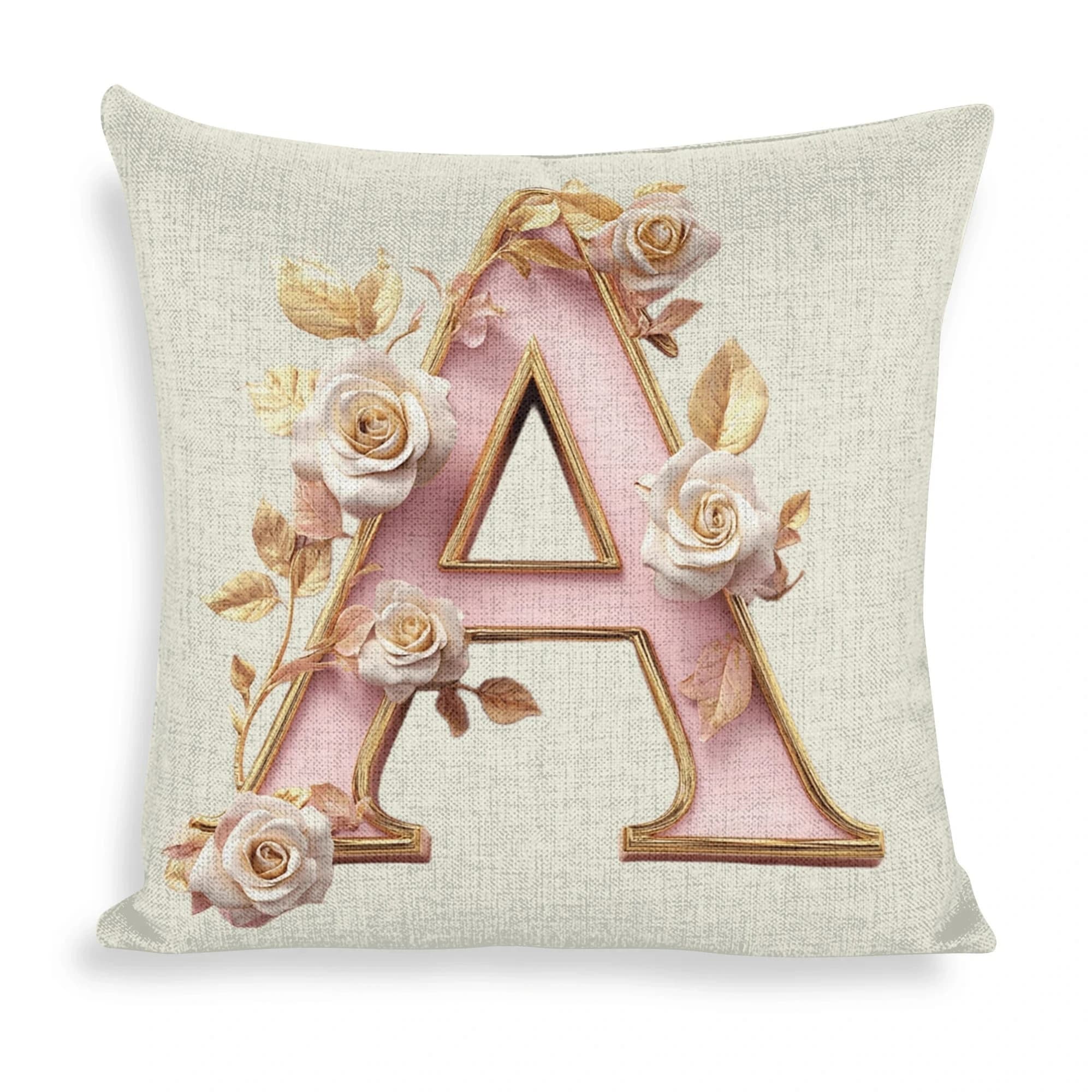 Fodera per cuscino con lettera A rosa floreale, adatta per la decorazione del divano e della camera da letto, regalo unico per le vacanze