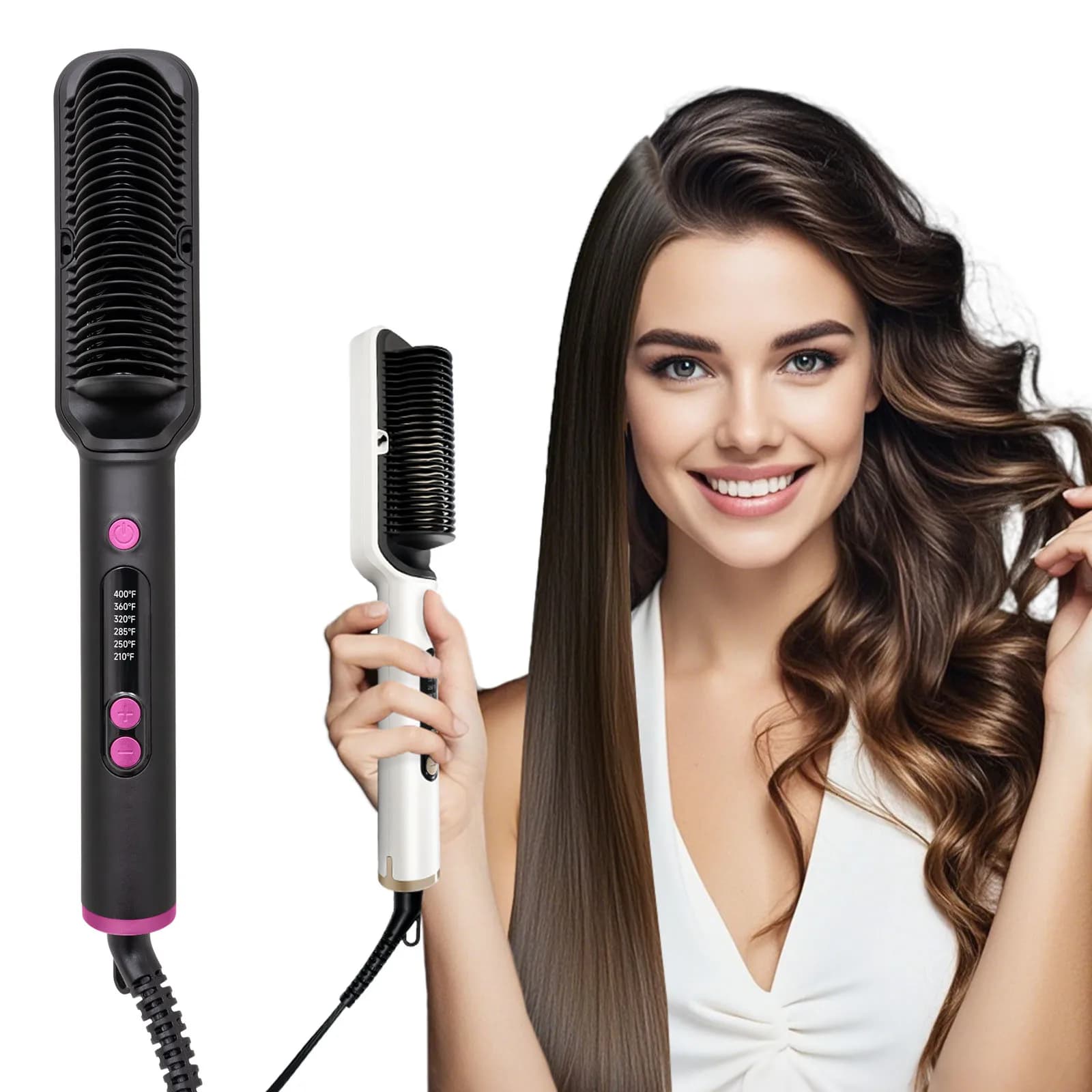 OUDIM Brush for smoothing your hair with six temperature settings, brush to smooth ionic hair in flat iron for women, Anti-coating