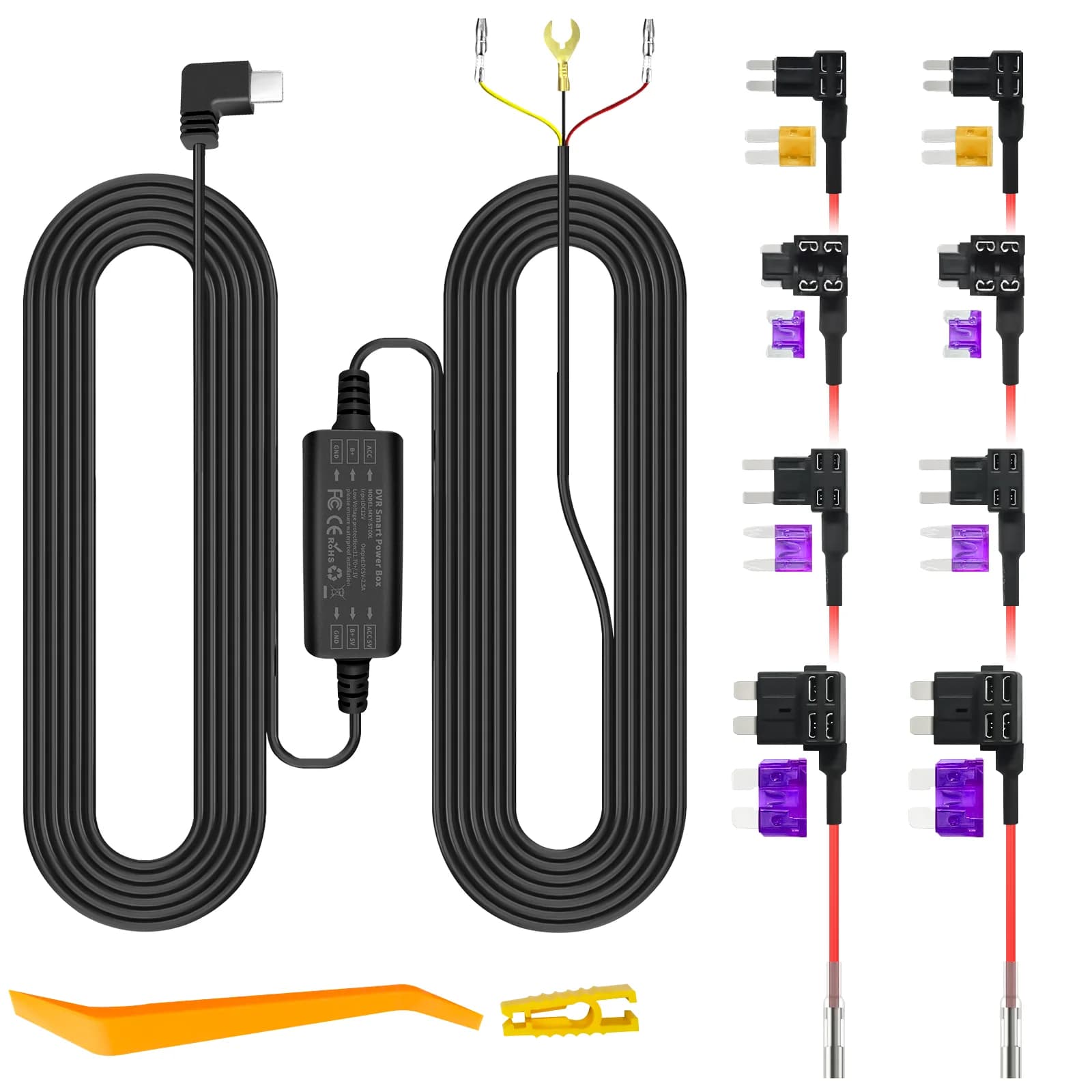 Car Dash Cam Wire 3m DVR Hardwire Cable Kit Videoregistratore 12 24V a 5V Tipo-C USB Caricatore Linea Auto Dashcam Camera