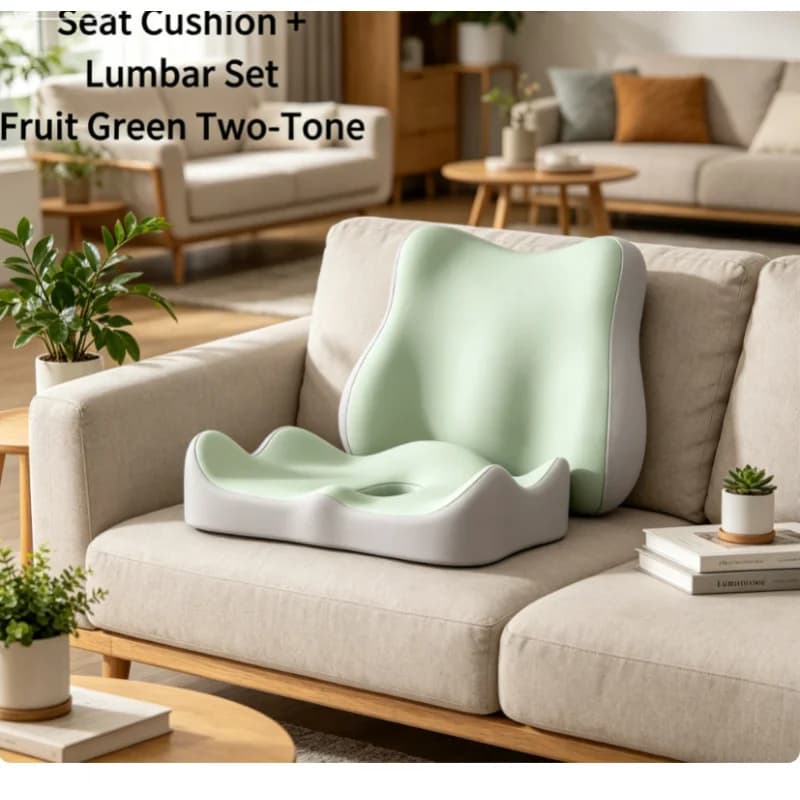 Cuscino per seduta e supporto lombare in morbida memory foam elastica, 2 pezzi, antiscivolo, ergonomico, per sedia da ufficio e casa