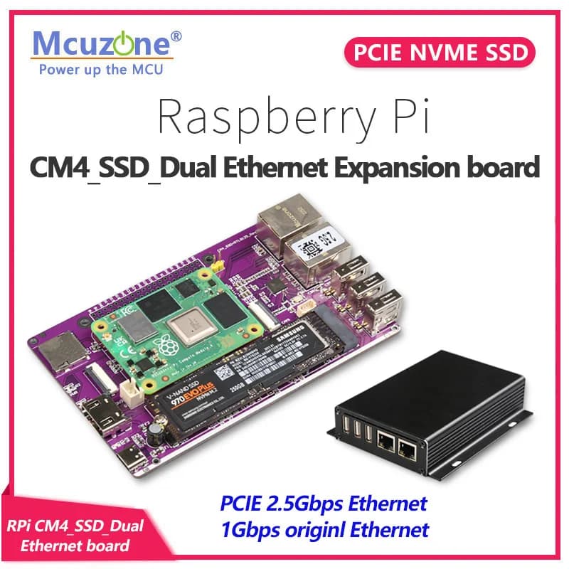 Raspberry Pi CM4 SSD Daul Ethernet expansion card, 2.5 Gbps Ethernet PCIE and original 1 Gbps Ethernet, PCIE NVME M.2 SSD