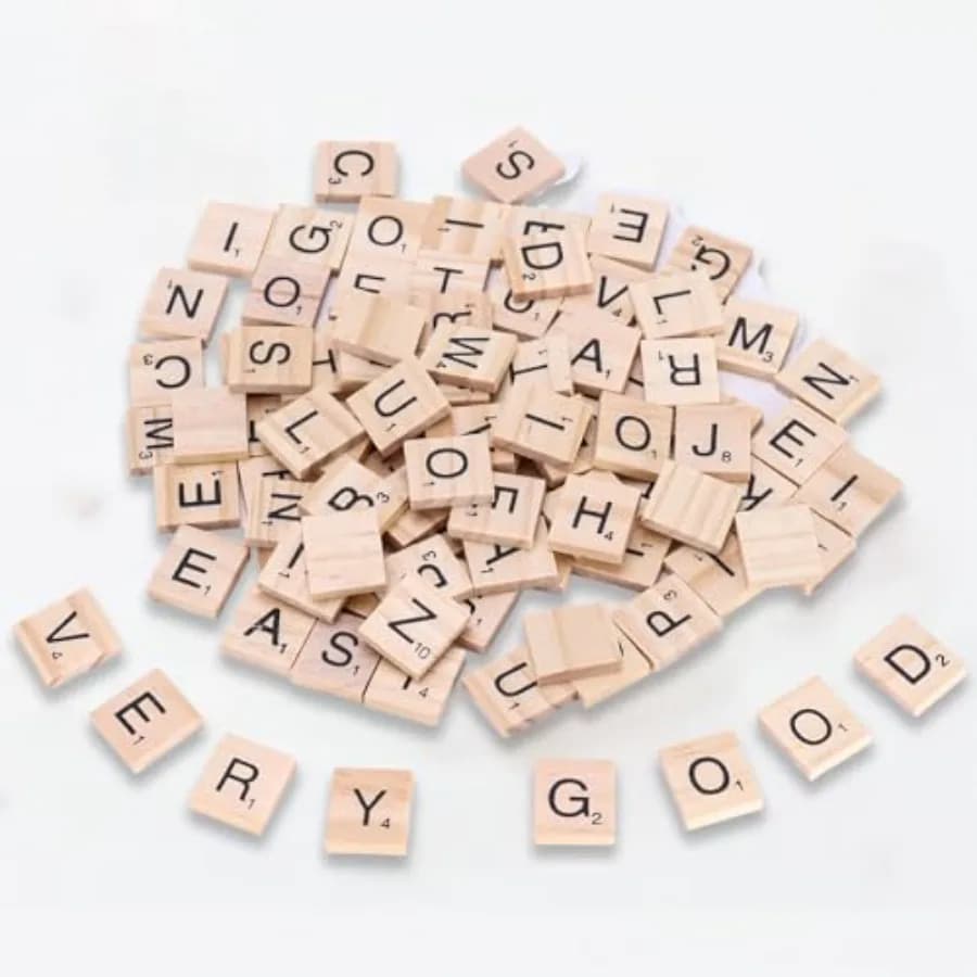 100 Pieces of Wood Tiles with Letters, Wood Tiles