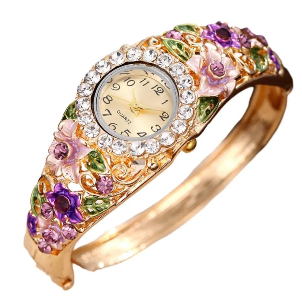 Rich In Flowers Vintage Watch Round Dial Rhinestone Bracelet Ladies Wristwatch Versatile Design Crystal Jewelry Bracelet Watch