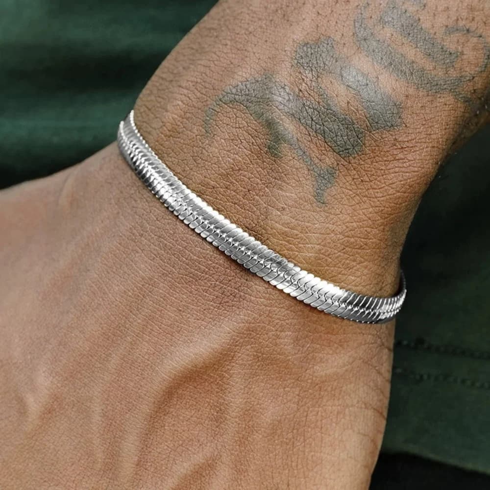 3mm Silver Color Stainless Steel Flat Chain Bracelet Simple Bracelet for Men Retro Jewelry Fashion Accessories Women's Bracelet